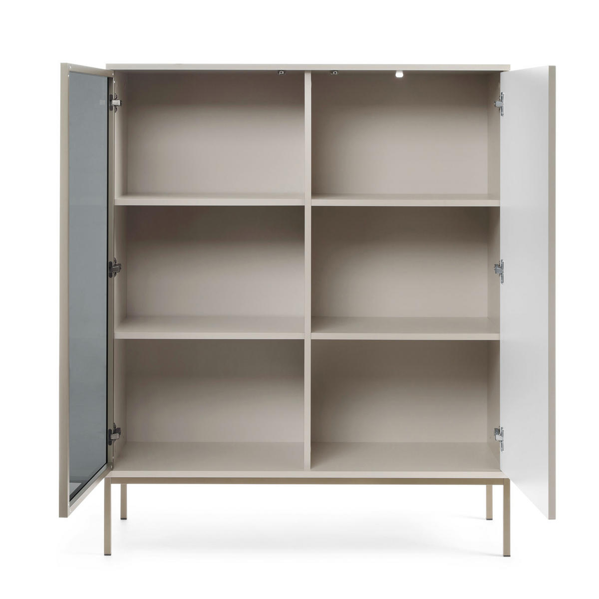VITRINE Laval WT104 – Kaschmir, mit LED-Beleuchtung - Kaschmir/Eiche Wotan, Glas/Holzwerkstoff (104/126/39cm) - Komodee