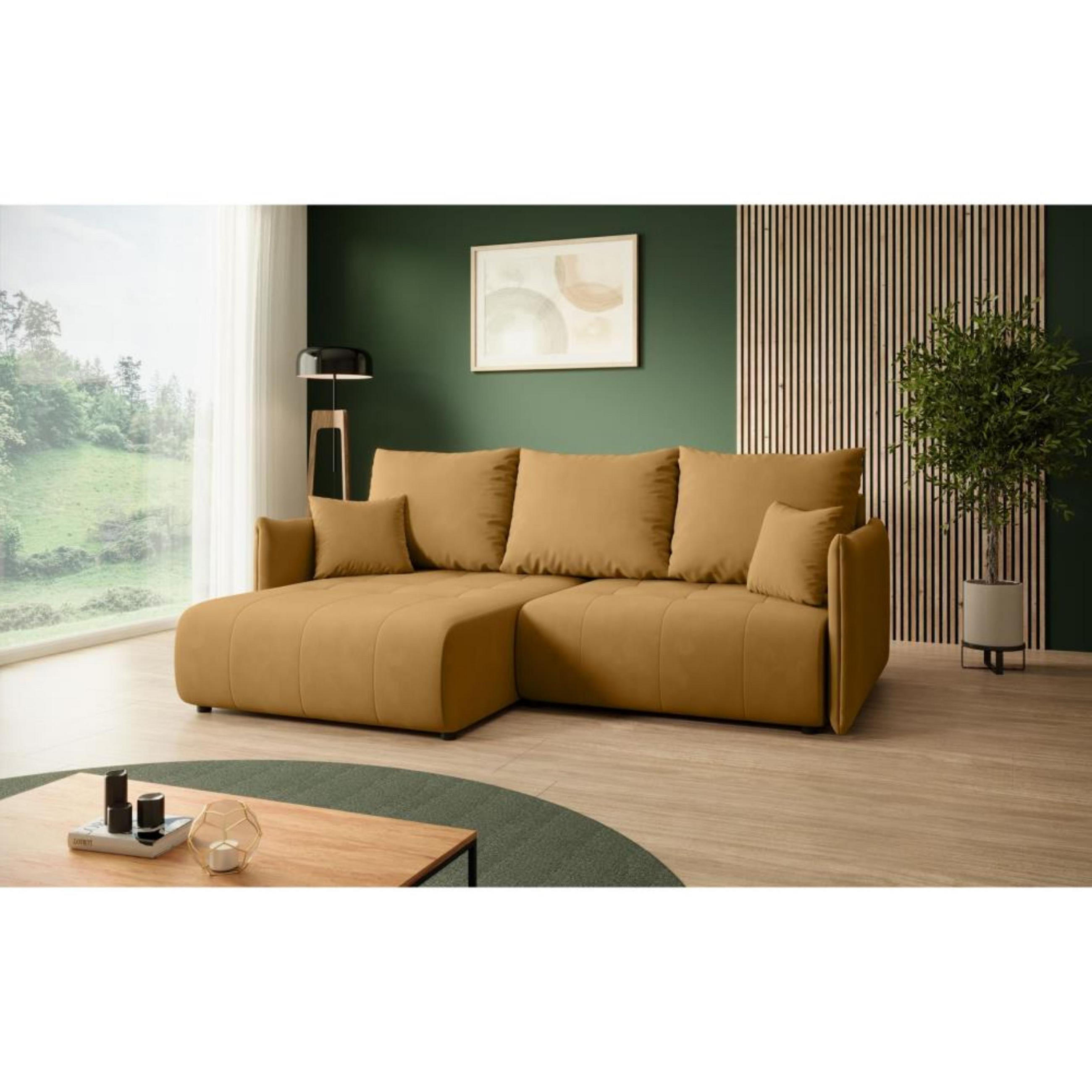 ECKSCHLAFSOFA Henry Mini gelb links - Gelb/Schwarz, Kunststoff/Textil (221/153cm) - Beautysofa