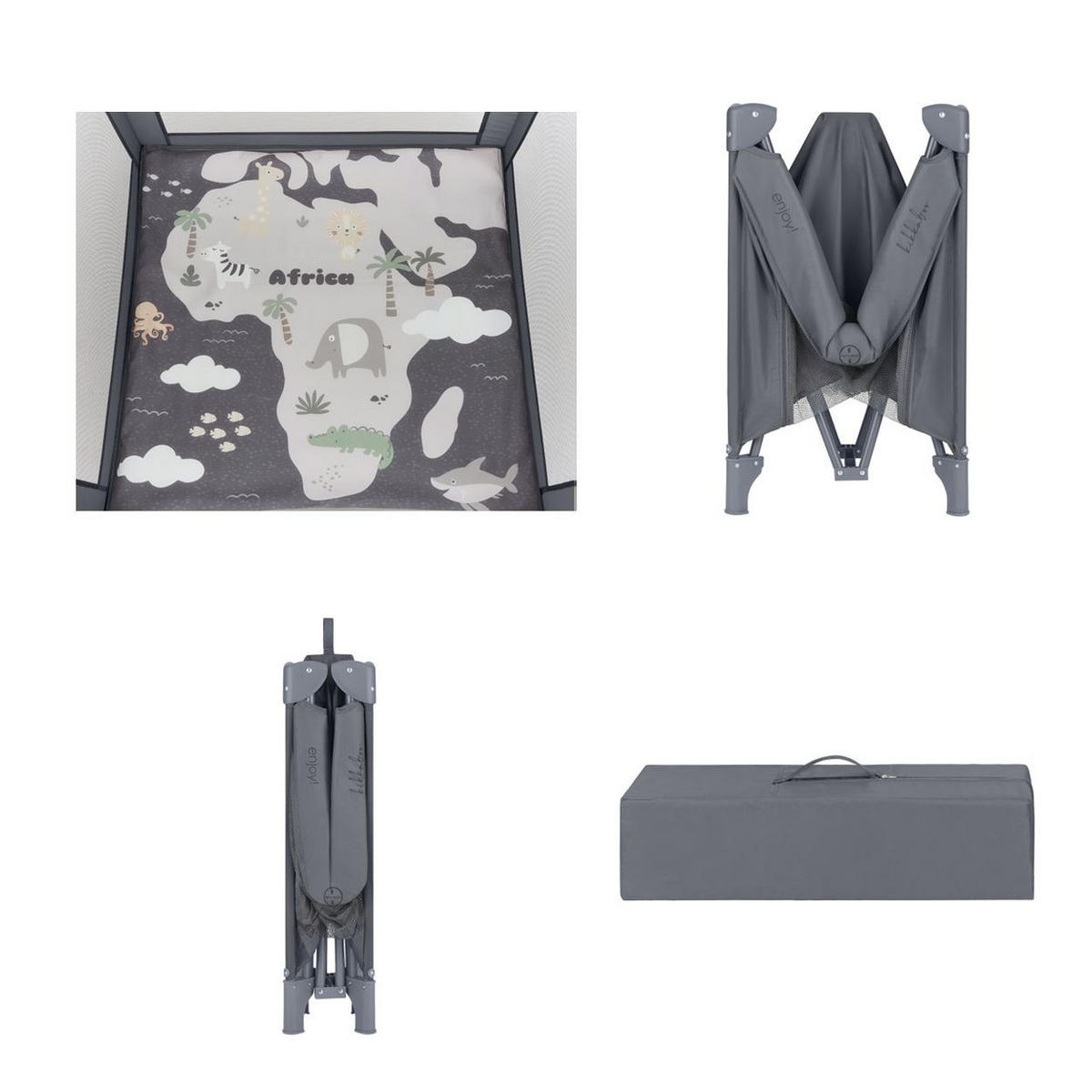 LAUFSTALL Enjoy Matratze grau Reißverschluss klappbar Tasche Hängegriffe - Grau, Textil (100/100cm) - Kikka boo