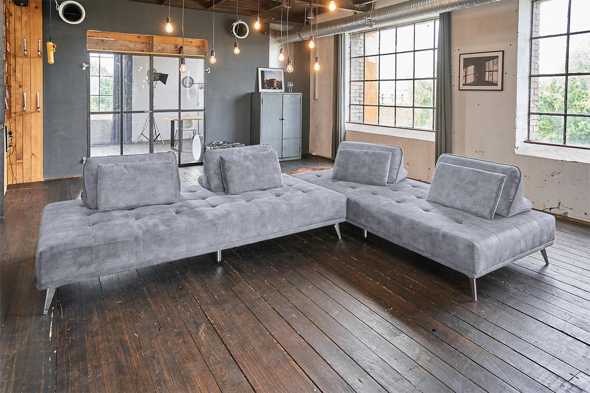 ECKSOFA WIOLO Grau Velvet - Silberfarben/Grau, Textil/Metall (350/240cm) - KAWOLA