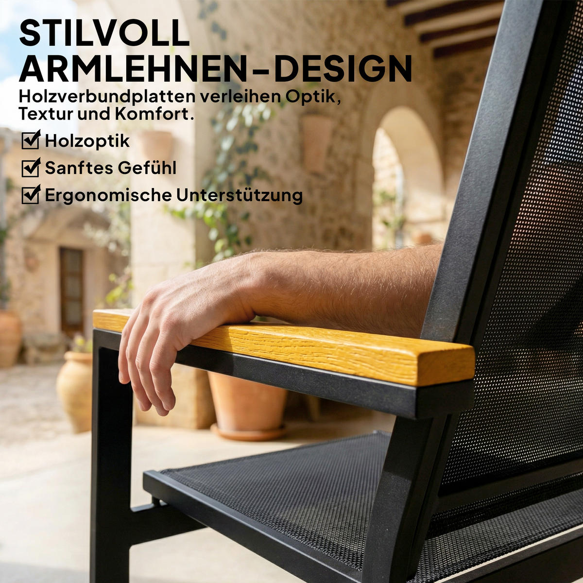 GARTENSET 4-teilig Schwarz 110.0/63.5/84.0 cm - Schwarz, Metall