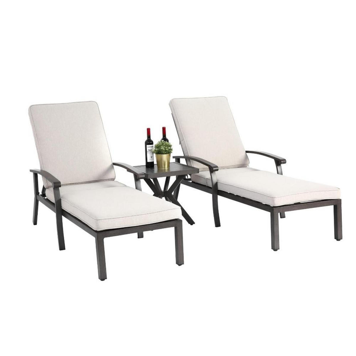 GARTENLIEGE Sonnenliege,5-Fach höhenverstellbare Rückenlehne,Beige - Beige, Metall (58/100/204cm) - LVHOM