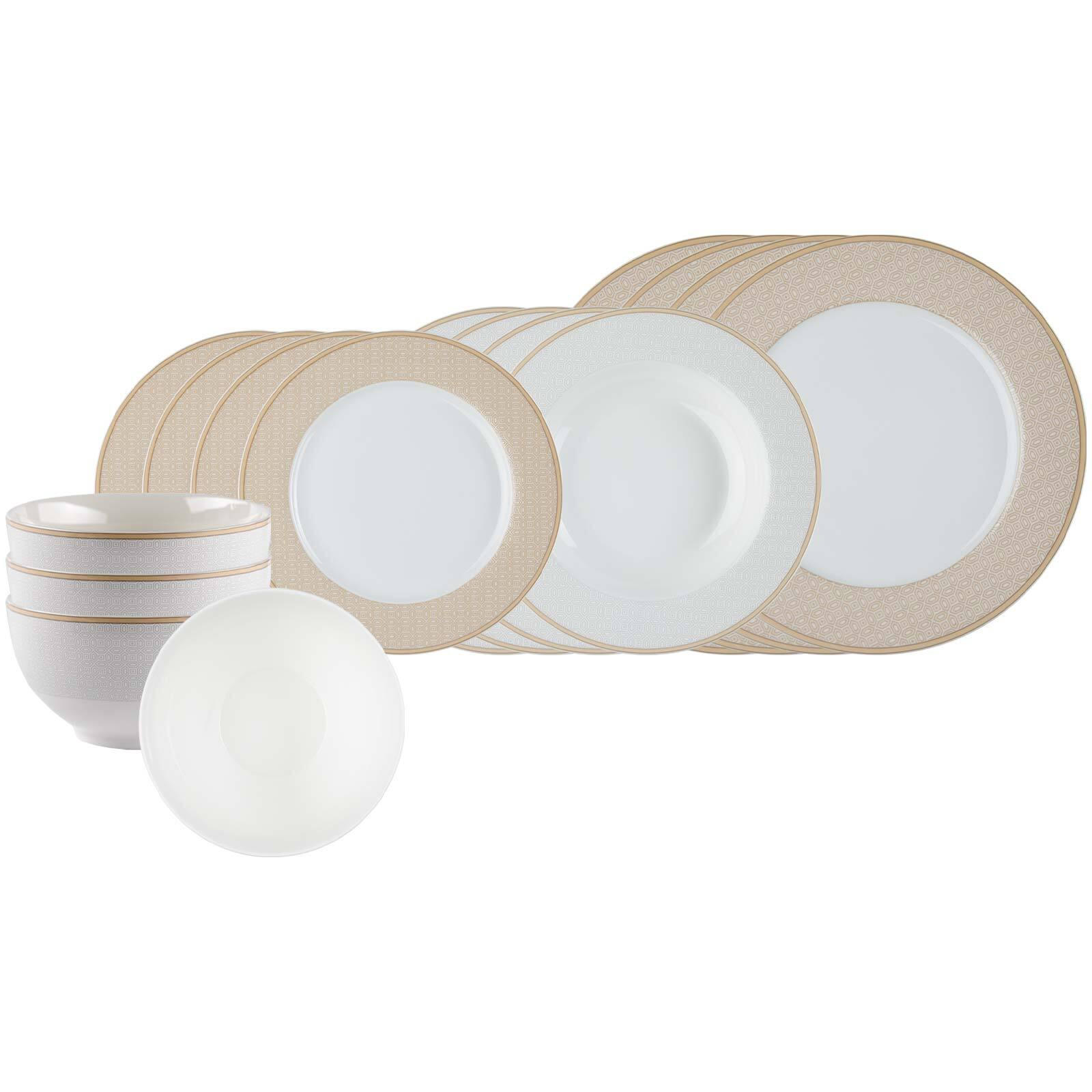 EINSTEIGER-SET Geo beige 16er Set - Beige, Keramik (2/2/2cm) - Ritzenhoff Breker