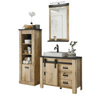 BADMÖBEL-SET 5-teilig, Used Wood hell, anthrazit, Badkombination mit Waschbecken LED Spiegellampe - Eichefarben/Anthrazit, Holzwerkstoff/Metall (165/210/43cm) - Furn.Design