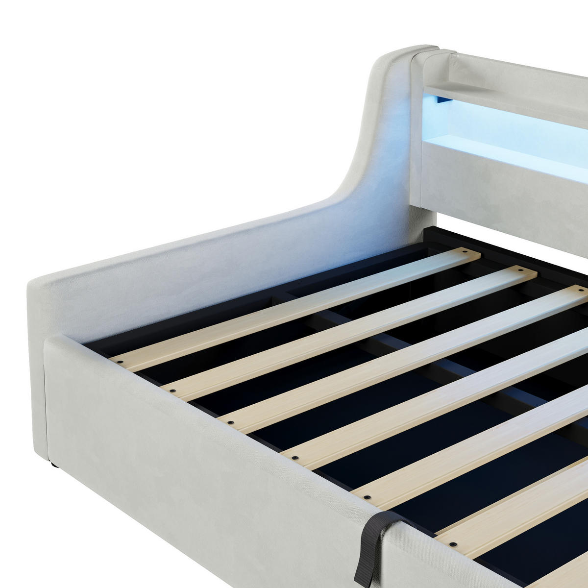 BETT mit Stauraum und LED 90x200 cm Off White - Weiß, Metall (90/200cm) - Meubliv
