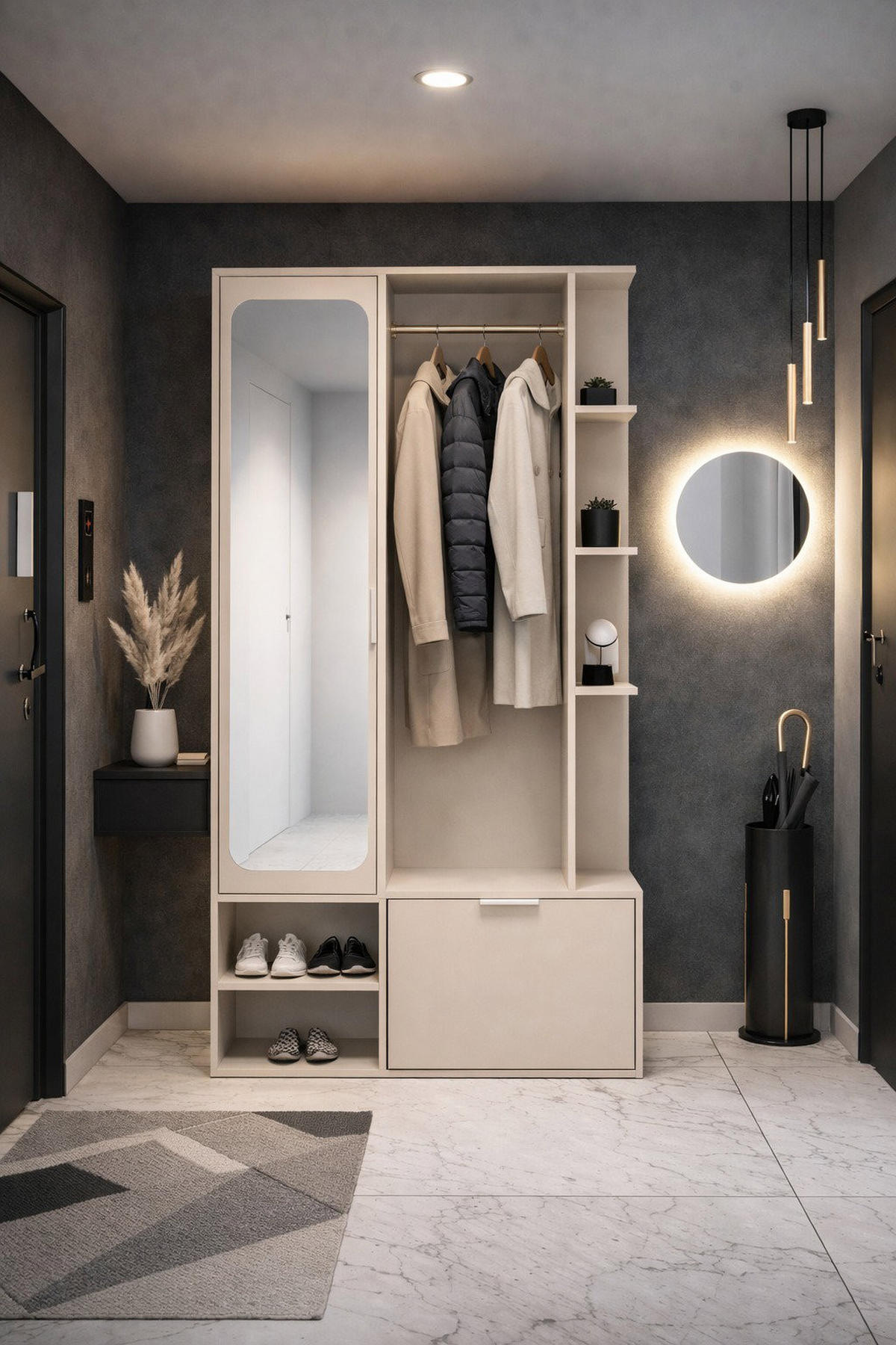 GARDEROBE Mela mit Spiegel, Sitzbank & Kleiderstange – 100/189/33 cm – Kaschmir - Kaschmir/Beige, Holzwerkstoff/Metall (100/189.4/33cm) - WFL GROUP