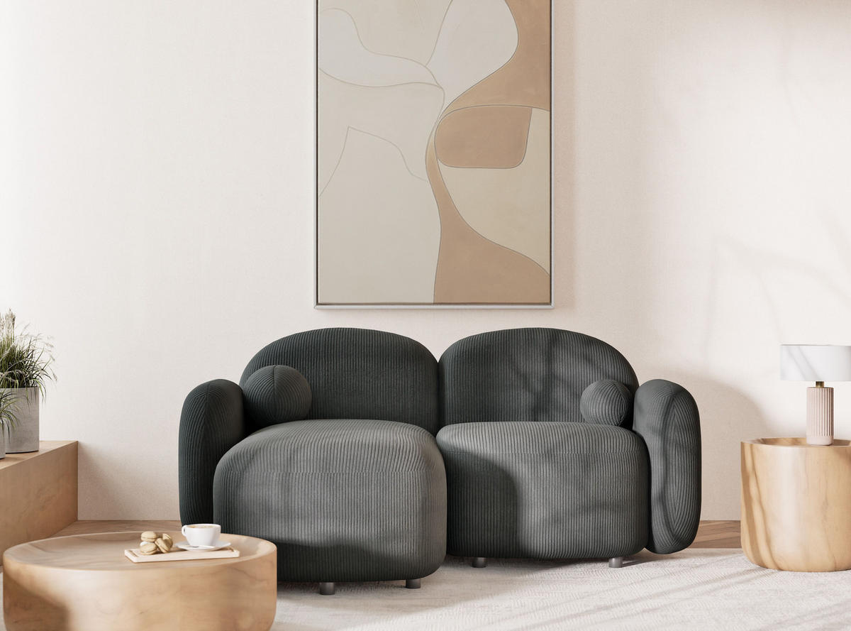 ECKSOFA Bahama Anthrazit Samtstoff - Links Seite - Anthrazit/Schwarz, Holz/Holzwerkstoff (146/190cm) - Maison de Reve