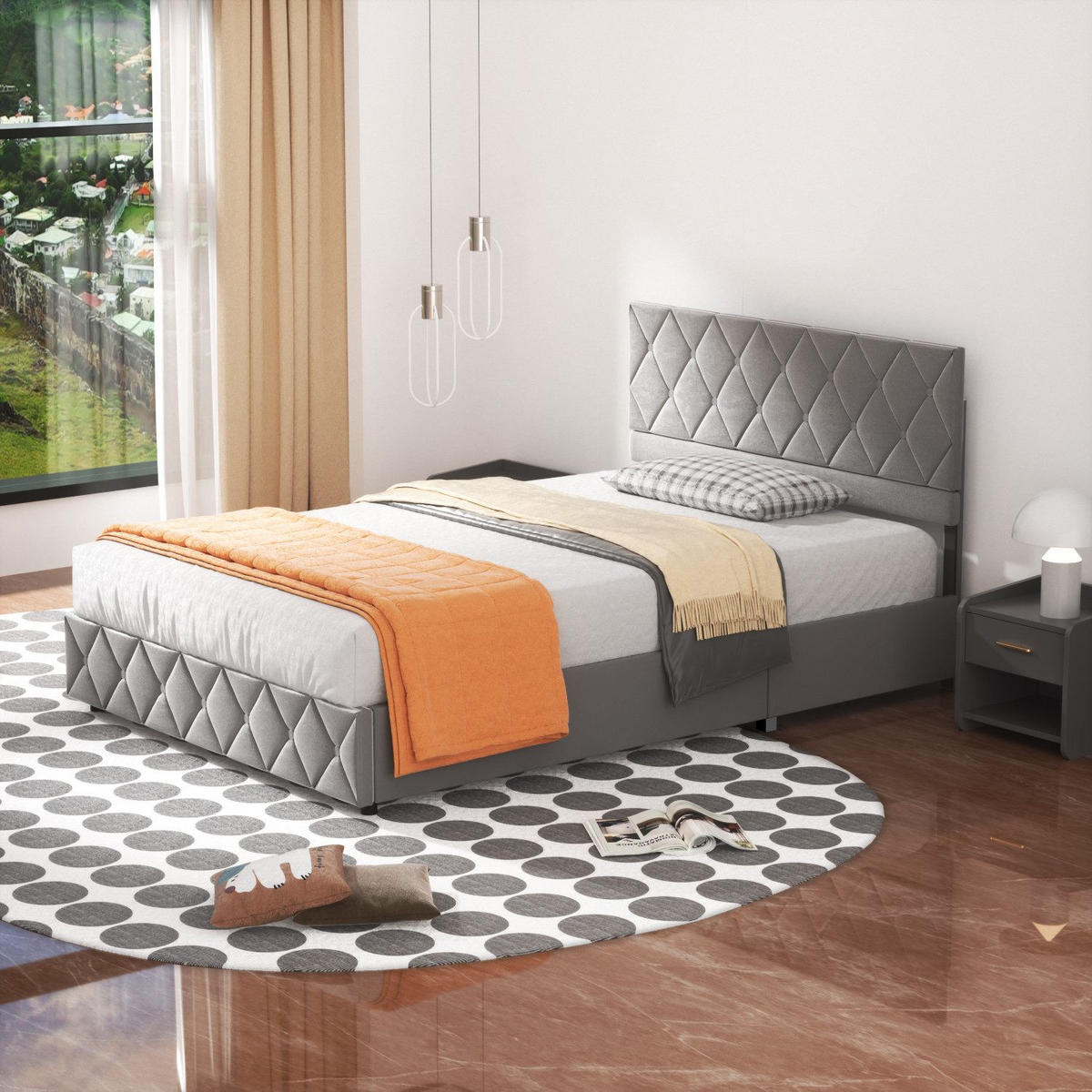 POLSTERBETT 160/200 cm Grau mit hydraulischem Stauraum aus Samt - Grau, Holzwerkstoff (160/200cm) - OKWISH