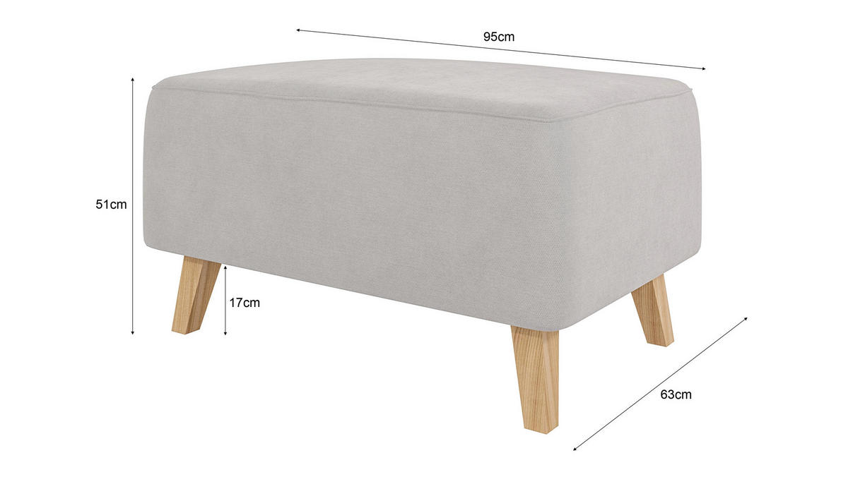 HOCKER Mario Silber Microfaser - Silberfarben/Naturfarben, Buchenholz/Textil (95/51/63cm) - S-Style Möbel