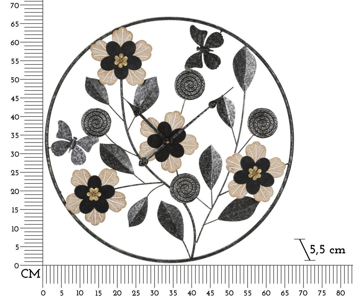 WANDUHR Divaker, braun und schwarz, Eisen und MDF, 67 x 5,5 x 67 cm - Schwarz/Braun, Holzwerkstoff/Metall (67/67/5.5cm) - Mauro Ferretti