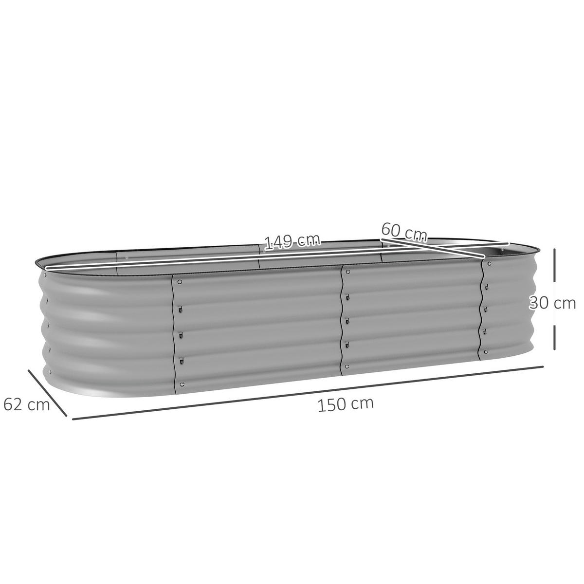 PFLANZENBEET, Kräuterbeet für Garten, Balkon, Silber, 150 x 62 x 30 cm - Silberfarben, Metall (62/30/150cm) - Outsunny
