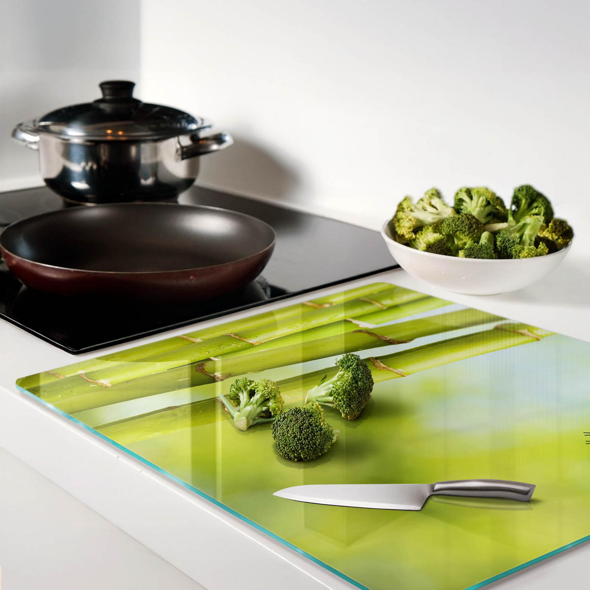 GLASPLATTE 60x52 cm Bambus und Schmetterling - Grün, Glas (60/0.4/52cm) - TULUP