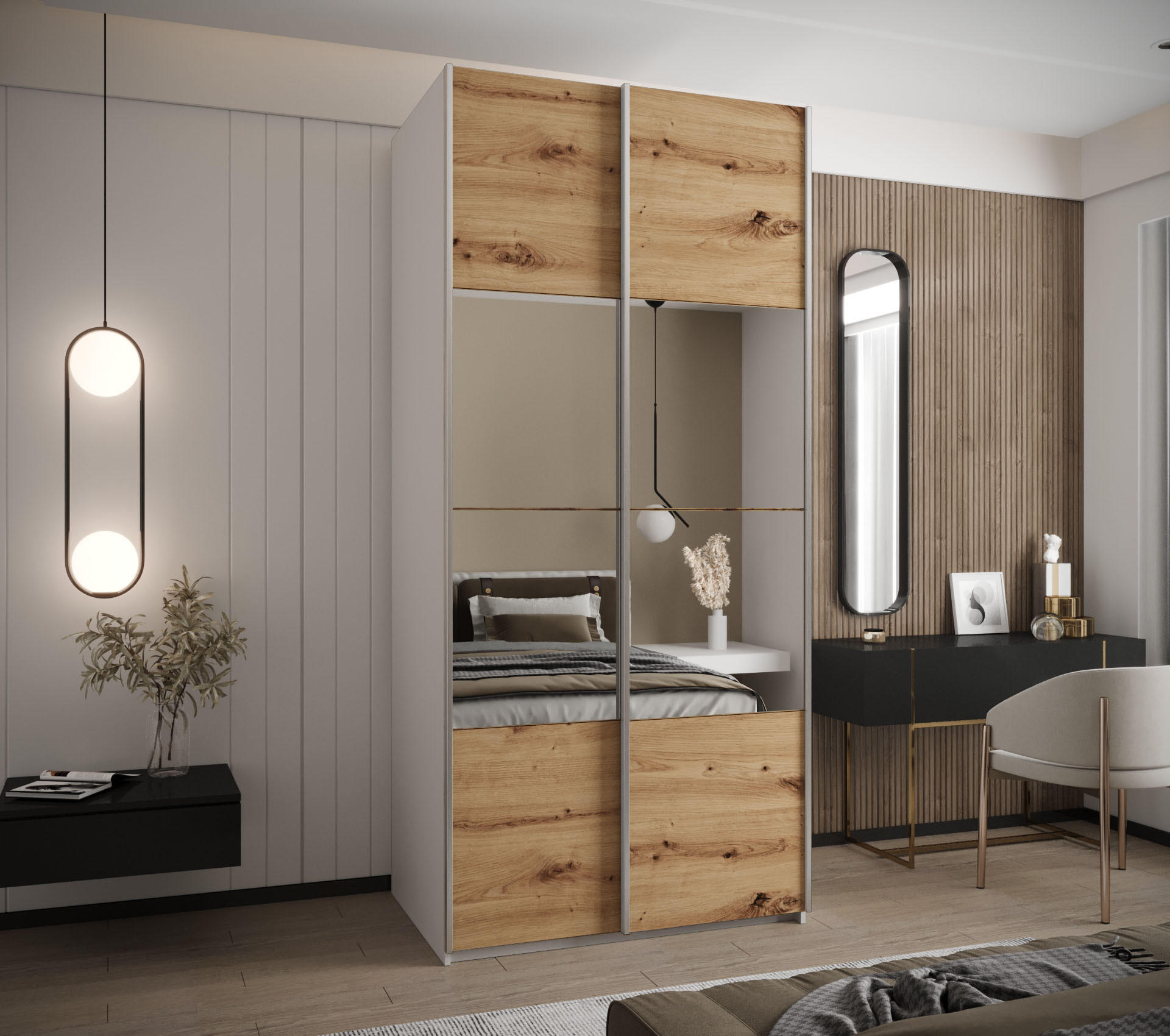 SCHWEBETÜRENSCHRANK 245,5/120/64 2-türig - Silberfarben/Weiß, Holz/Metall (120/245/64cm) - Abiks Möbel