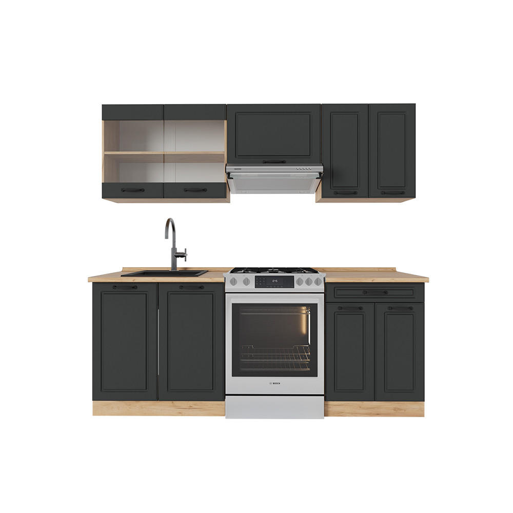 KUCHYŇSKÝ KOUT R-Line Antracitový venkovský dům/zlatý dub - medově dubová/antracitová, kompozitní dřevo (200/81.6/46cm) - Vicco