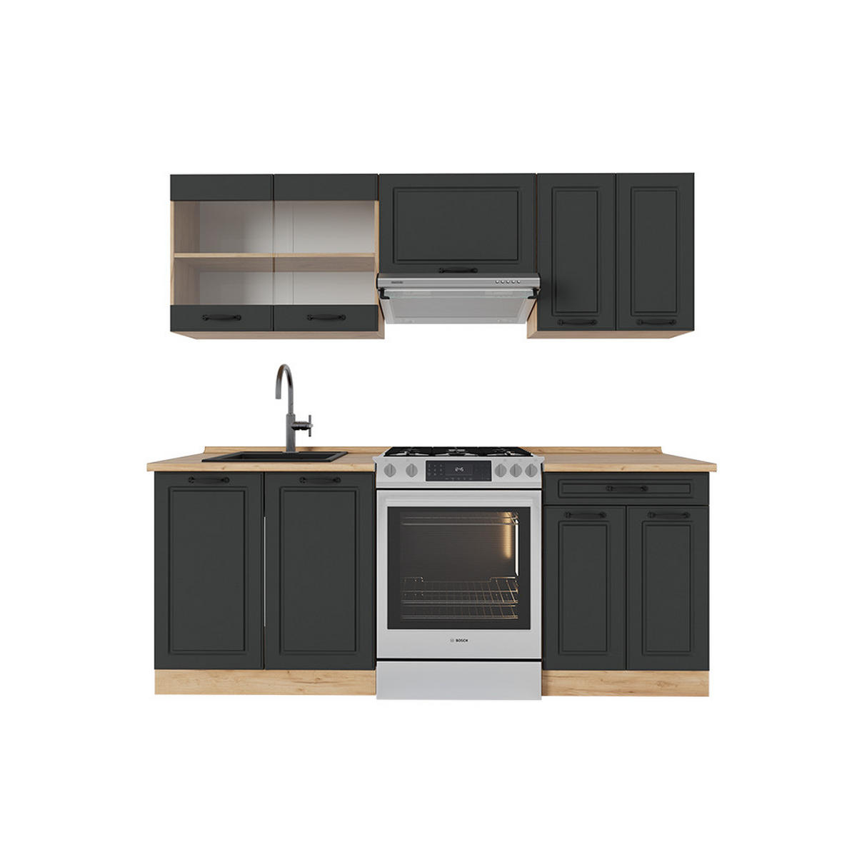 KUCHYŇSKÝ KOUT R-Line Antracitový venkovský dům/zlatý dub - medově dubová/antracitová, kompozitní dřevo (200/81.6/46cm) - Vicco