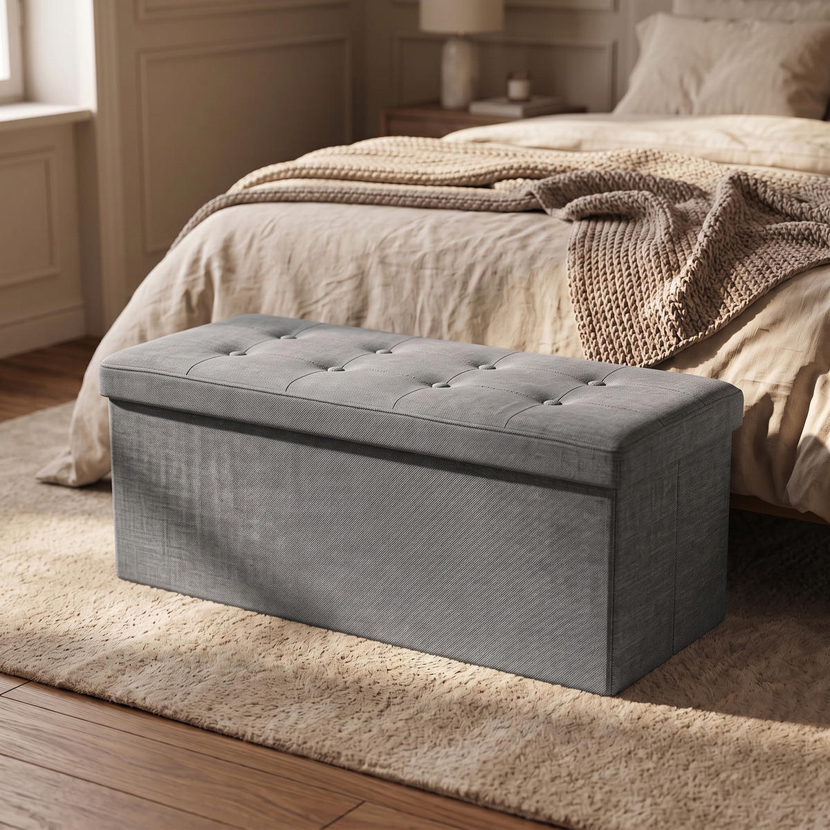 HOCKER mit Stauraum 110/38/38 cm - Grau, Textil (38/38/110cm) - SCENA LIVING