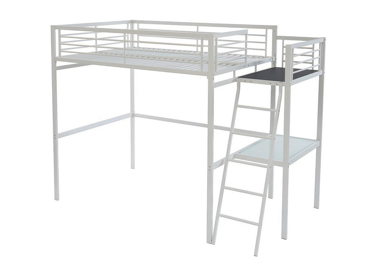 HOCHBETT mit Schreibtisch + Matratze - 140 x 190 cm - Weiß - CASUAL II - Weiß, Metall - Vente-Unique