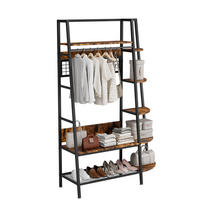 GARDEROBENSTÄNDER mit 3 Ablagen Metall/Holzoptik Black+Brown - Schwarz, Holzwerkstoff (43.4/182.6/123.4cm) - Beauniv