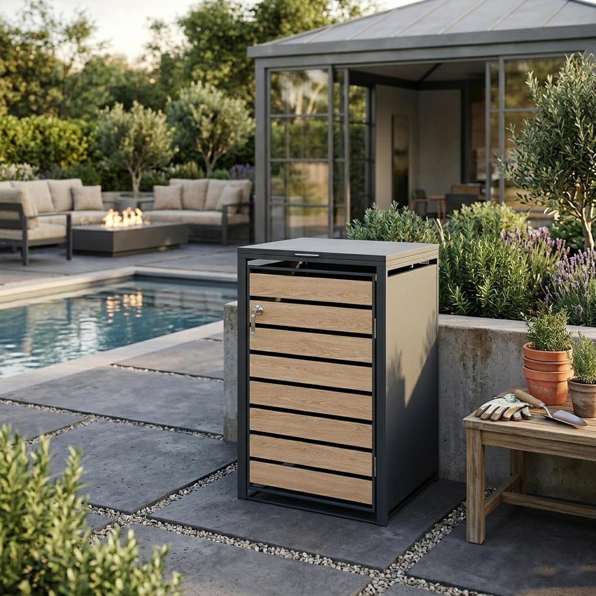 MÜLLTONNENVERKLEIDUNG Liverpool - Mülltonnenbox für 1 - in Holzoptik - , Stahl pulverbeschichtet verzinkt, anthrazit - Grau, Metall (66/116/80cm) - TPFGarden