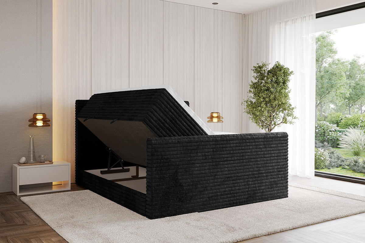 BOXSPRINGBETT mit Matratze H3|H4 und Lattenrost - TOLO-Z KING-v1 140x200 Cord - Schwarz - Schwarz, Holzwerkstoff (140/200cm)