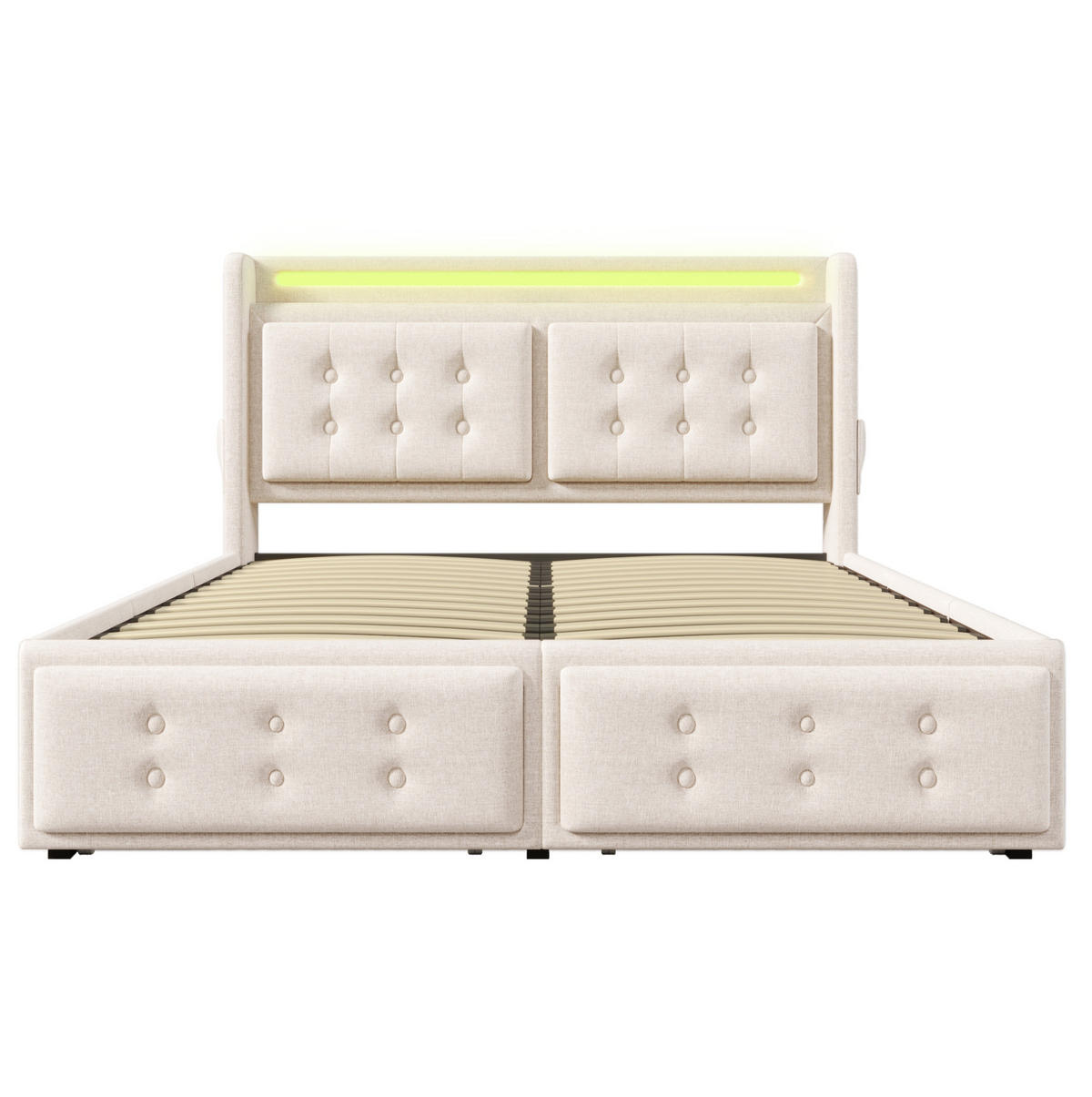 POLSTERBETT aus Baumwoll-Leinen 140x200 cm in Beige mit LED & USB-C-Ladefunktion - Beige, Textil (140/200cm) - Modfu