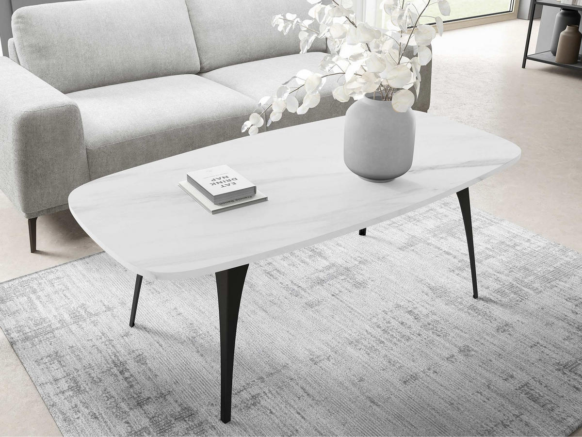 COUCHTISCH Fabiola - Weiß Hochglanz/Schwarz, Holzwerkstoff/Metall (60/120/45cm) - MIRJAN24
