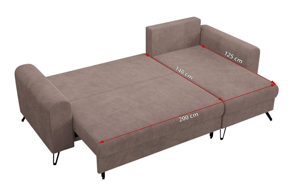 ECKSOFA Hugo Cord Rosa - Schwarz/Rosa, Textil/Metall (242/140cm) - MKS