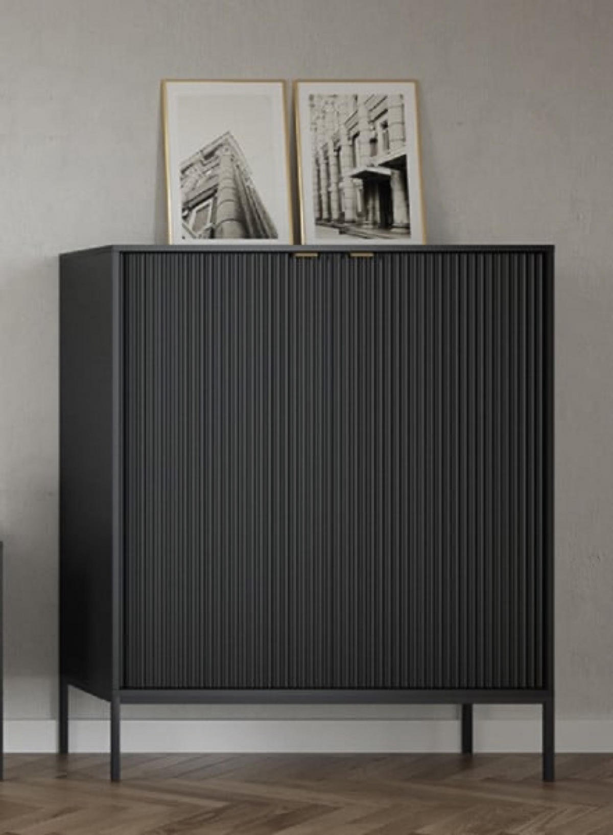 KOMMODE Schwarz K104 Gerillt Schwarz - Schwarz, Holzwerkstoff (104/125/39cm) - Sepro Meble