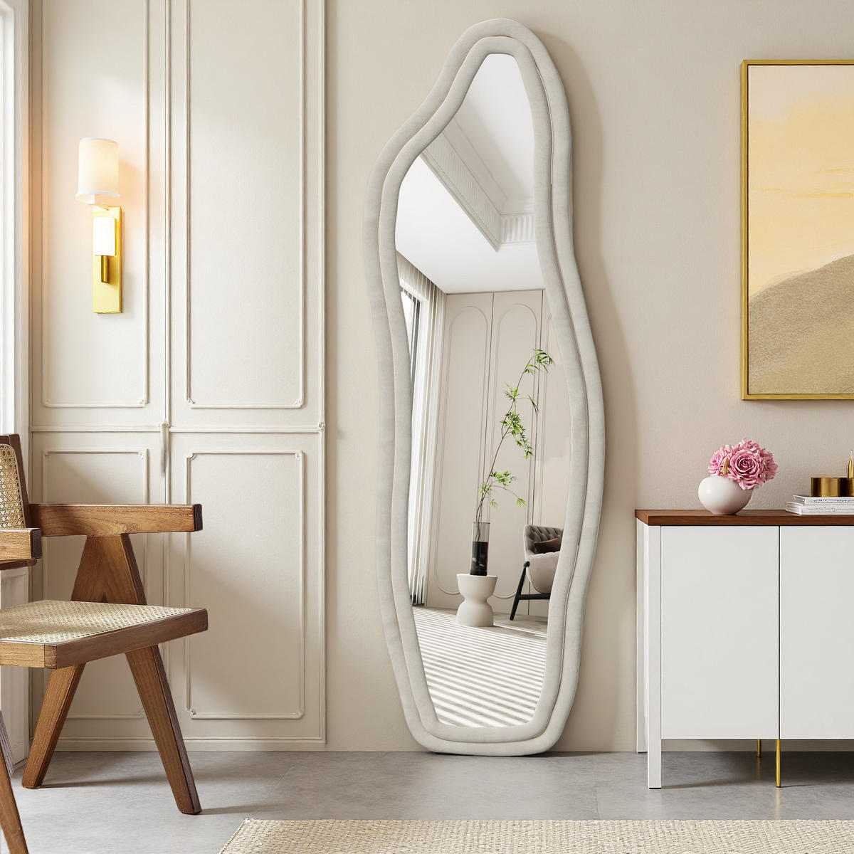 STEHSPIEGEL 45x140cm Samtrahmen Weiß, Freistehend & Wandmontage - Weiß, Glas (3/140/45cm) - SHOPENTRA