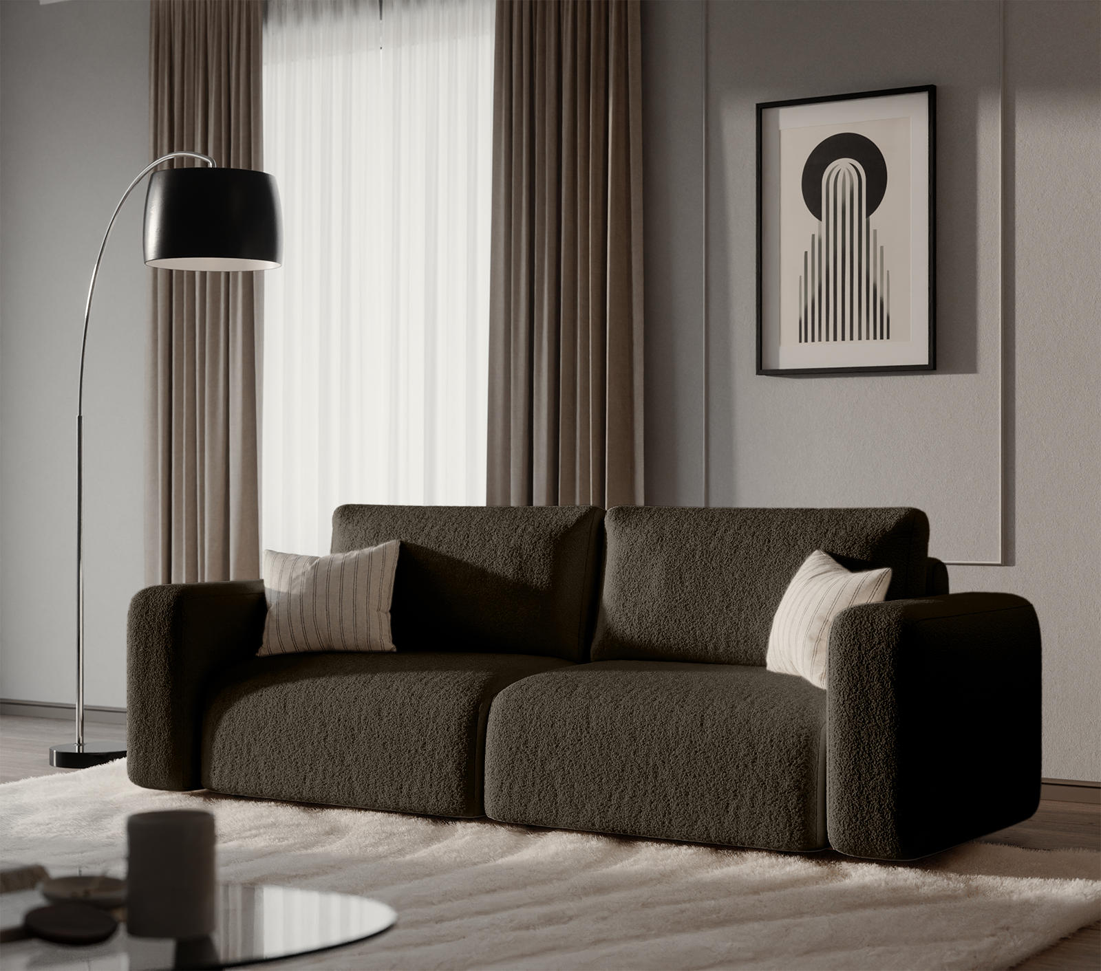 Thumbnail - Fedve Sofa, Dunkelbraun, Textil, 255x85x105 cm, Wohnzimmer, Sofas & Couches, Schlafsofas