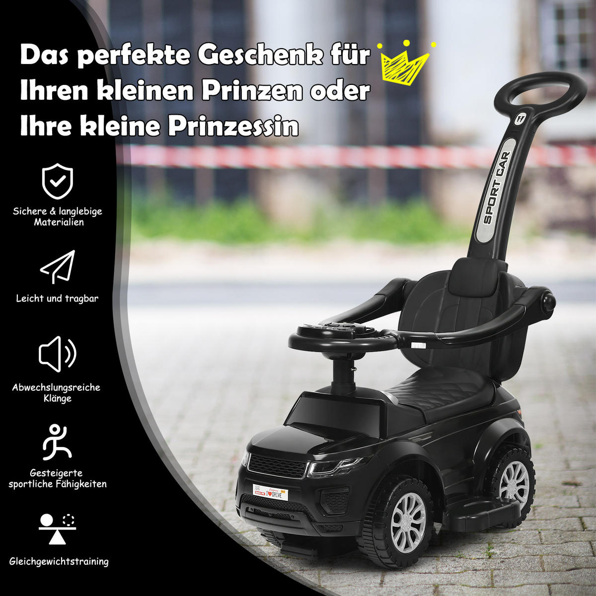 SCHIEBEWAGEN Schwarz - Schwarz, Kunststoff (43/84/89cm) - COSTWAY
