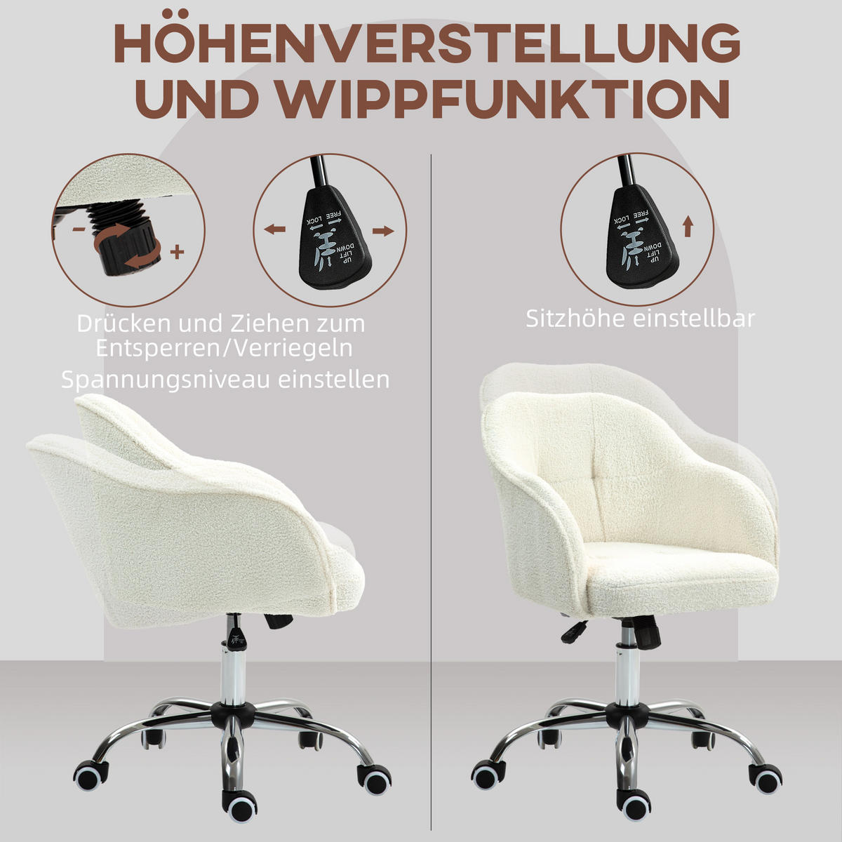 BÜROSTUHL Polyester Kunstleder Cremeweiß - Weiß, Kunststoff (61/86/56cm) - HOMCOM