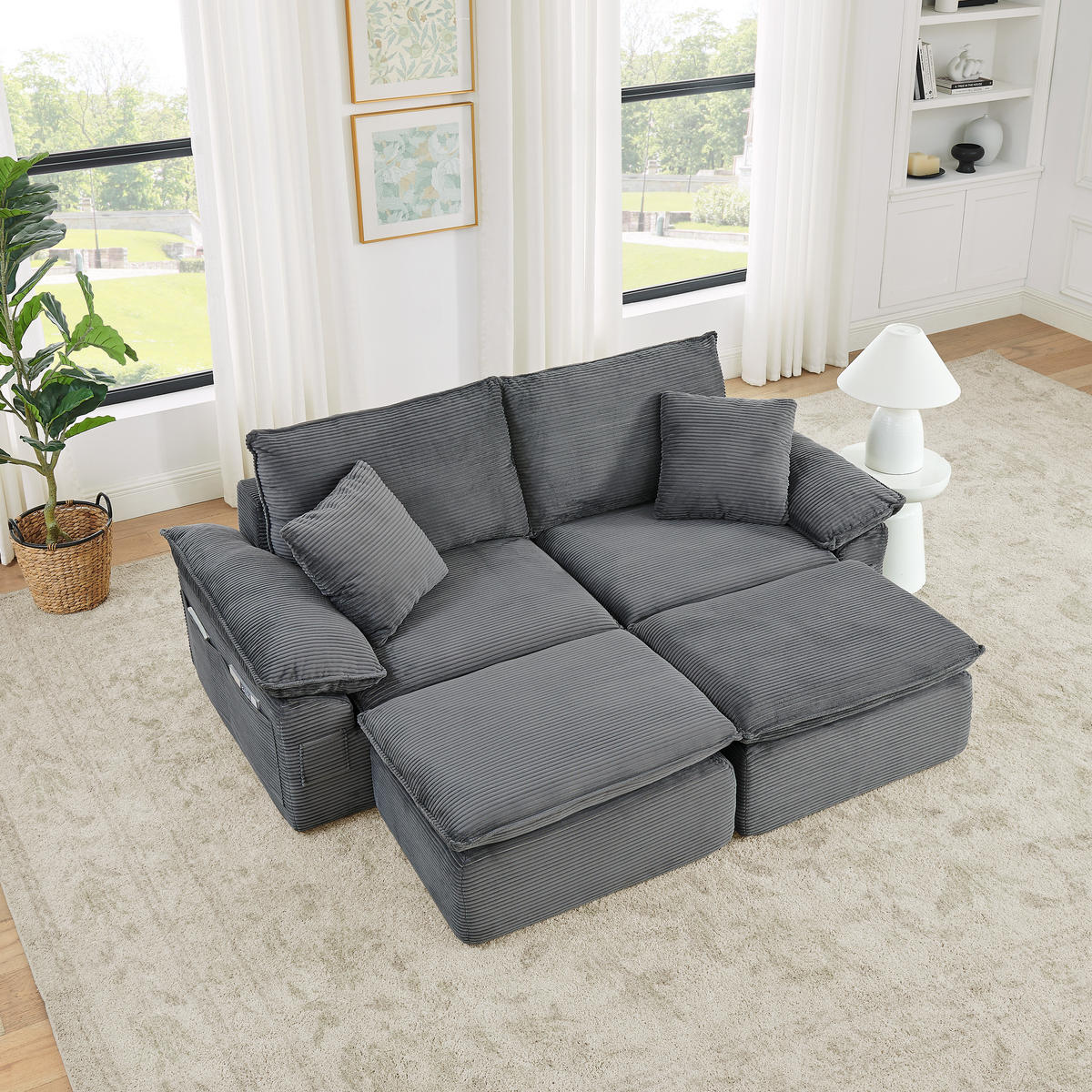 2-SITZER-SOFA DE-35047 boneless mit Fußstütze Hellgrau - Hellgrau, Textil (206/65/156cm) - ComfortXL