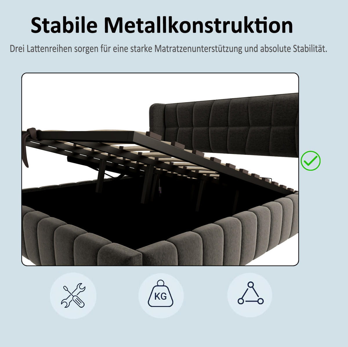 POLSTERBETT 180/200 cm aus Stoff mit Stauraum und Lattenrost Grau - Grau, Textil (180/200cm) - Modenvie