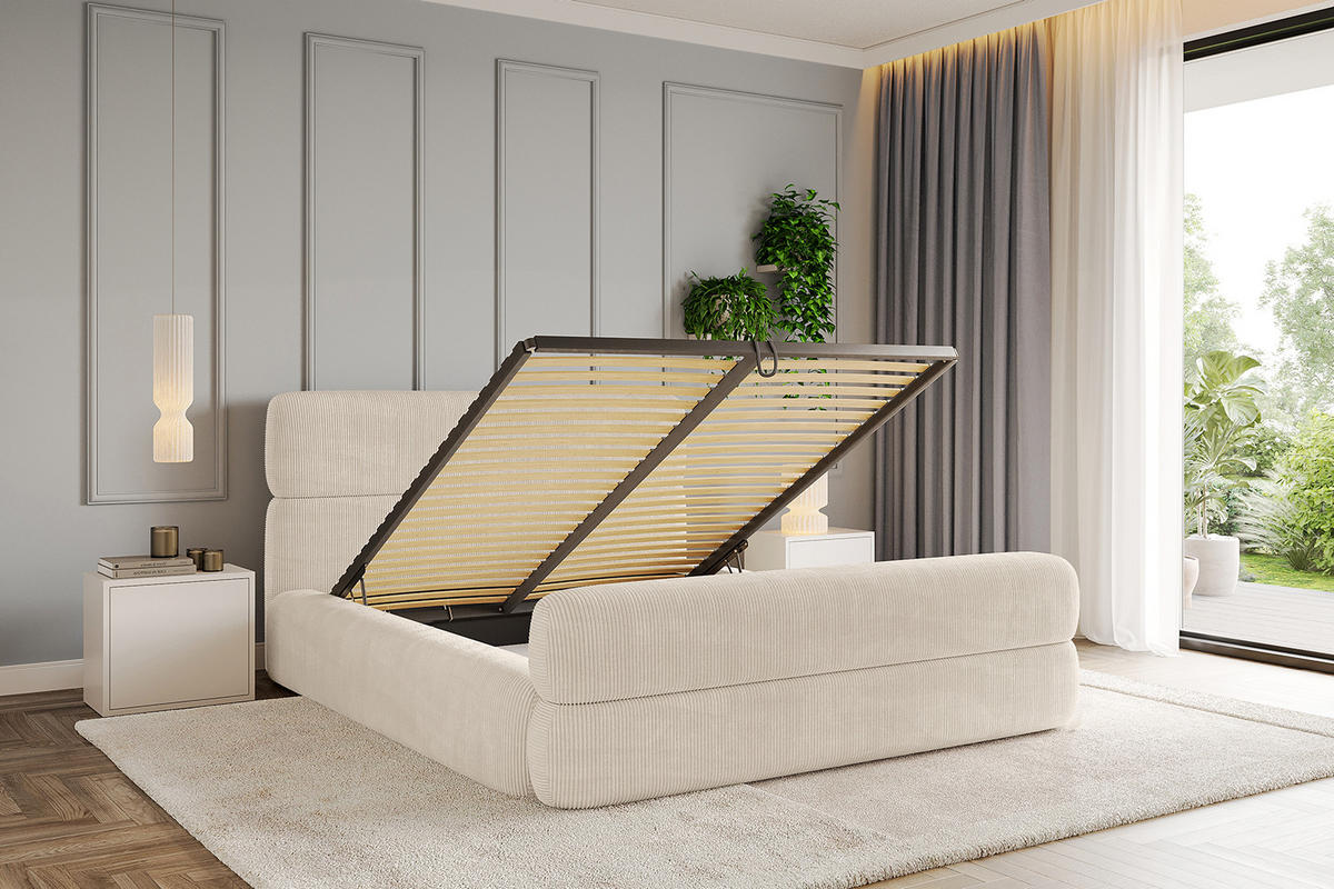 POLSTERBETT mit Bettkasten, Fußteil und Lattenrost, Boxbett ohne Matratze - ENORA-Z 180x200 Beige - Creme, Holzwerkstoff/Textil (180/200cm) - ALTDECOR