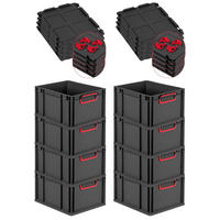EUROBOX 8x NextGen Color mit Auflagedeckel 22x30x40 cm 20 Liter Schwarz Griffe rot zu - Rot/Schwarz, Kunststoff (30/22/40cm) - PROREGAL