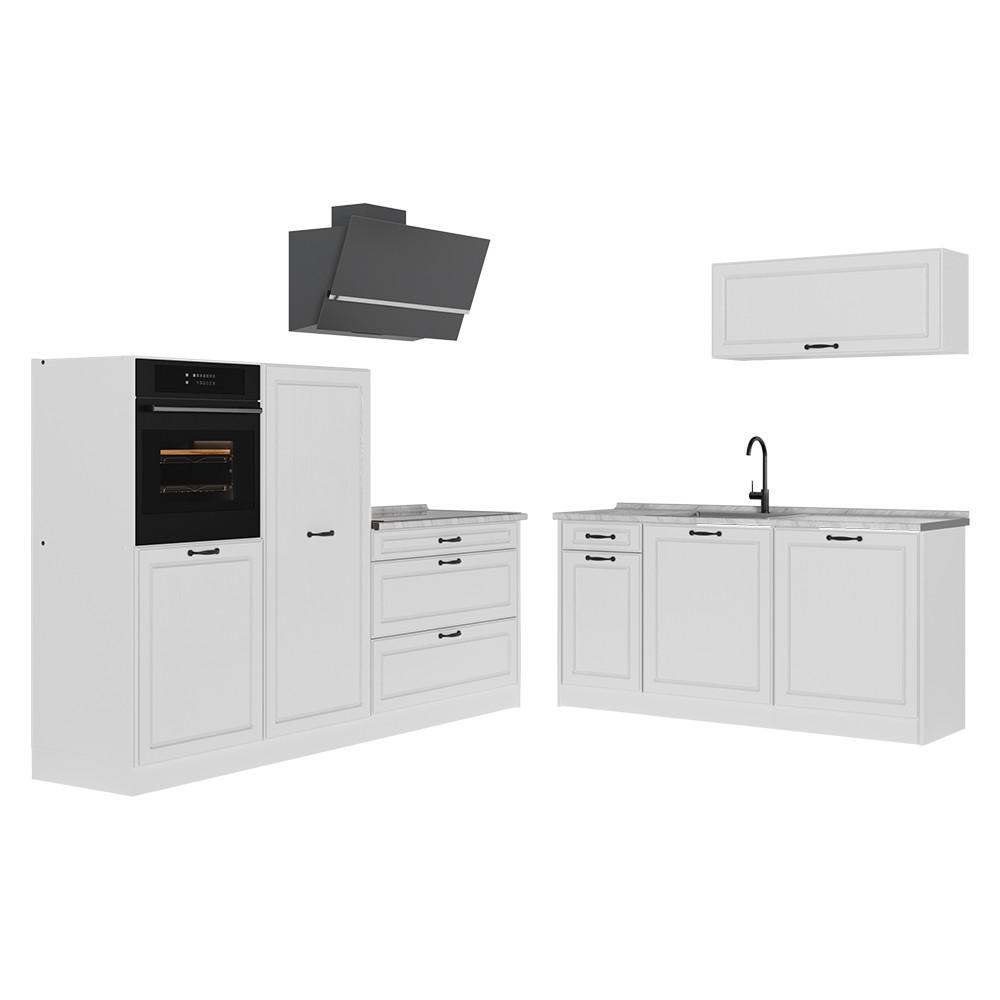 Vicco KUCHYŇSKÝ KOUT R-Line, Bílý venkovský dům/Bílá, 220 cm pracovná doska Mramor