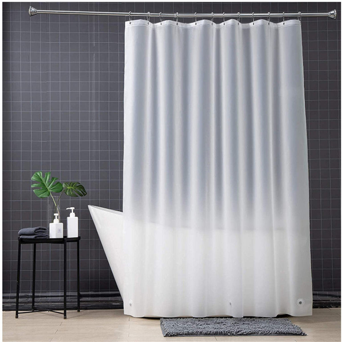 DUSCHVORHANG – Breite 180 x Höhe 180 cm – Halbtransparent – Inklusive Haken - Weiß, Kunststoff (180/180cm)