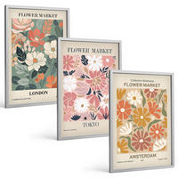 BILDER SET 3er Set - 40x60 cm Silberner Rahmen - Blumenmuster London Tokio Amsterdam - Silberfarben, Kunststoff (40/60cm) - TULUP