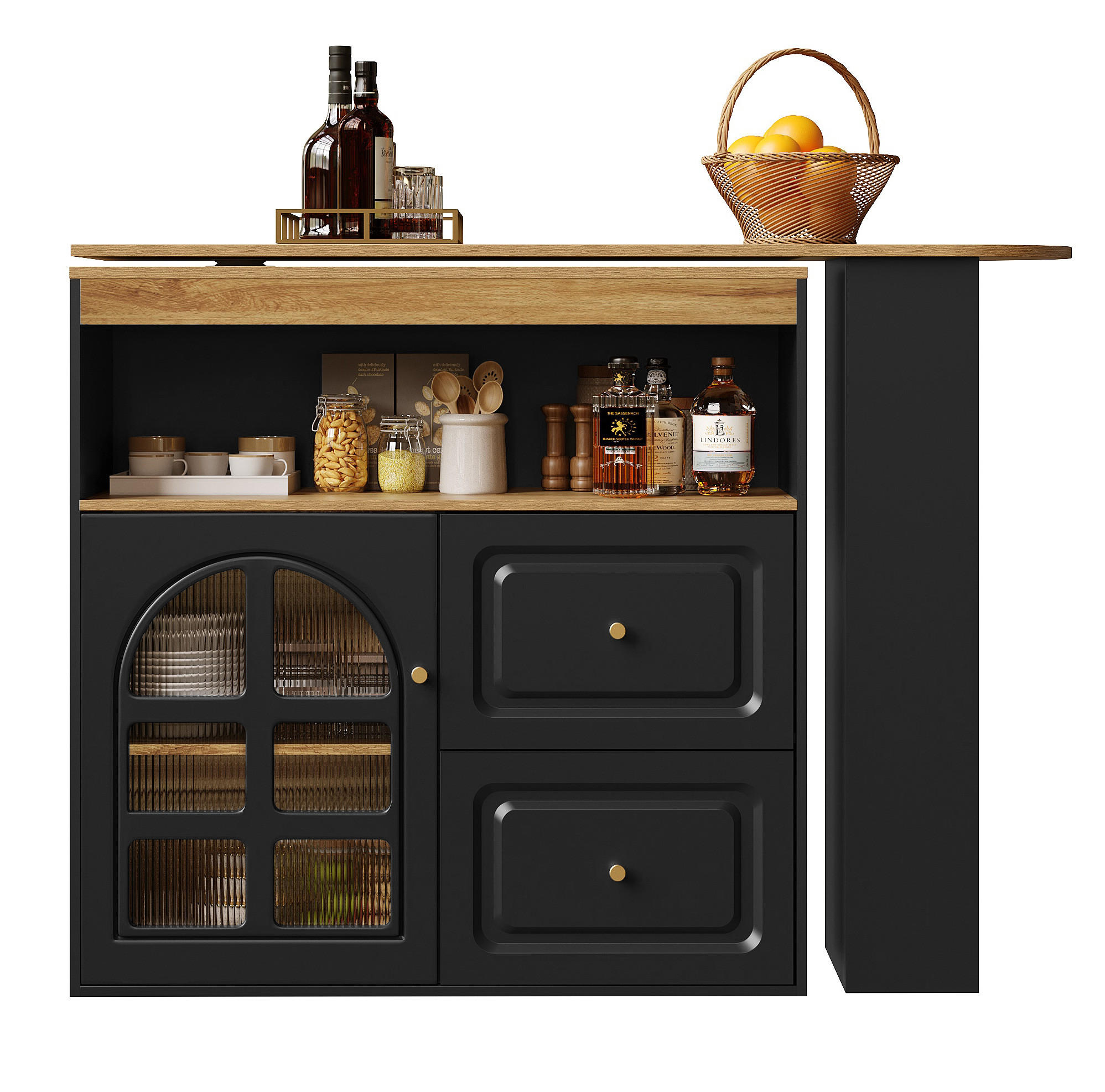 STEHTISCH 138-204/39/104 cm drehbar mit Regal und 2 Schubladen - Schwarz, Holzwerkstoff (39/204/104cm) - BEAOK