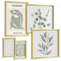 BILDER SET 5er Set - 50x50 cm & 20x30 cm & 40x60 cm Goldrahmen - Matisse entwirft Boho-Pflanzen - Goldfarben, Kunststoff (40/60cm) - TULUP