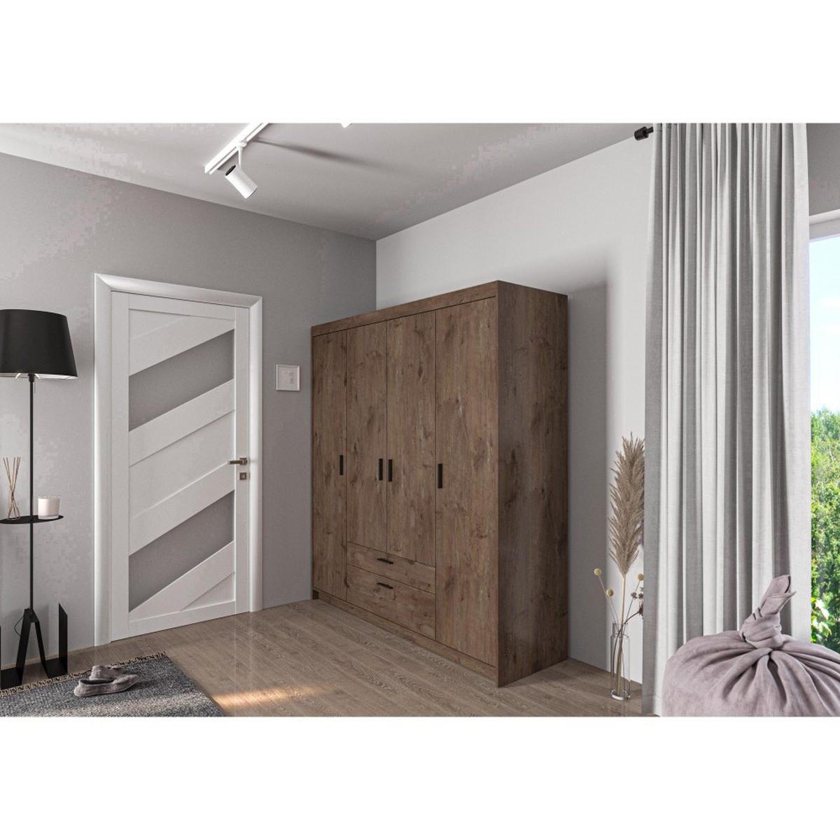 DREHTÜRENSCHRANK Elena mit 4 Türen und 2 Schubladen, ohne Spiegel Eiche Lefkas - Eichefarben, Holzwerkstoff (176/190/53cm) - Beautysofa