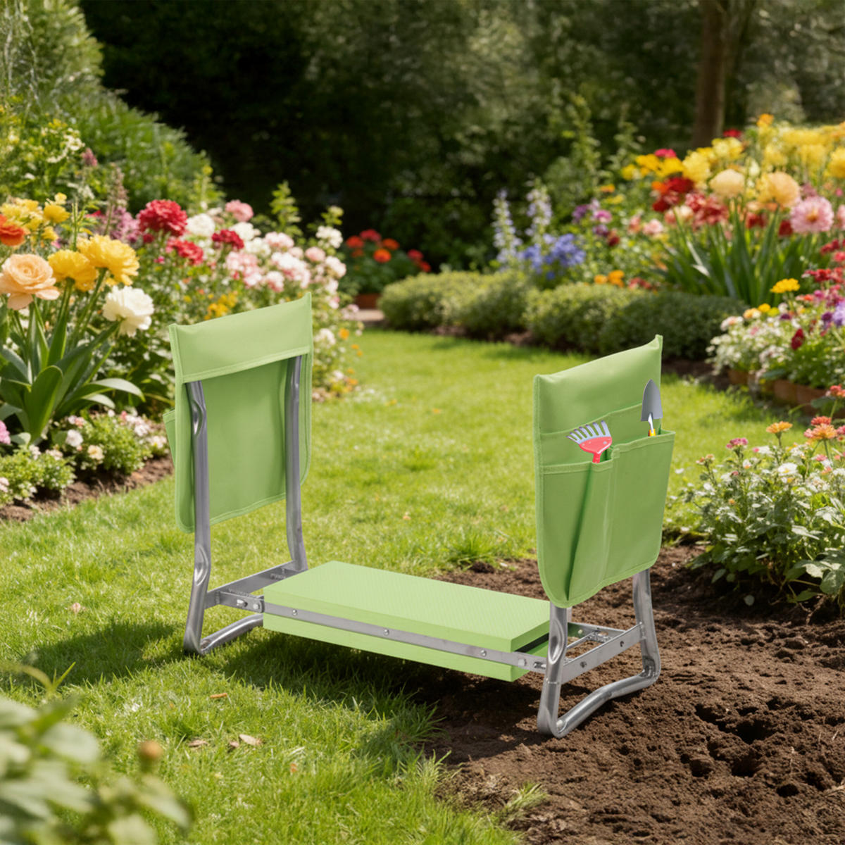 KNIEBANK - Grün, Textil/Metall (60/50/27.5cm) - Relaxdays