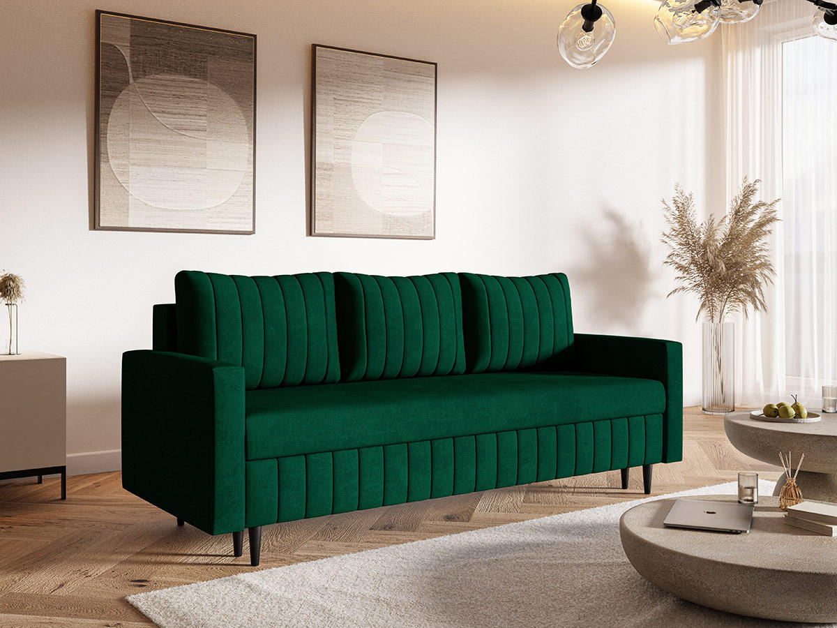 SCHLAFSOFA 215 cm Scandi, 3-seater, Bettkasten, Beine, Grün - Grün, Holz (215/94/90cm) - Emporius