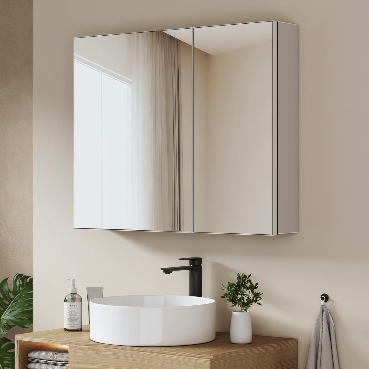 SPIEGELSCHRANK doppeltürig mattweiß 65/80/14,5 cm - Weiß, Glas (80/65/15cm) - EMKE