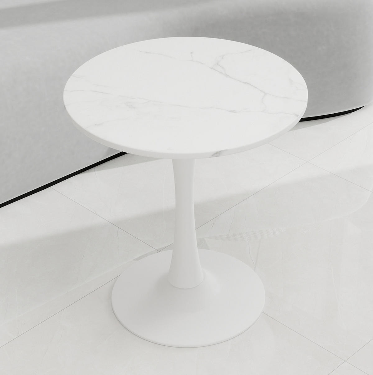 COUCHTISCH 70,1 cm rund im minimalistischen Design mit Tischplatte in Marmoroptik, Weiß - Weiß, Stein (70/70/72cm) - Modfu