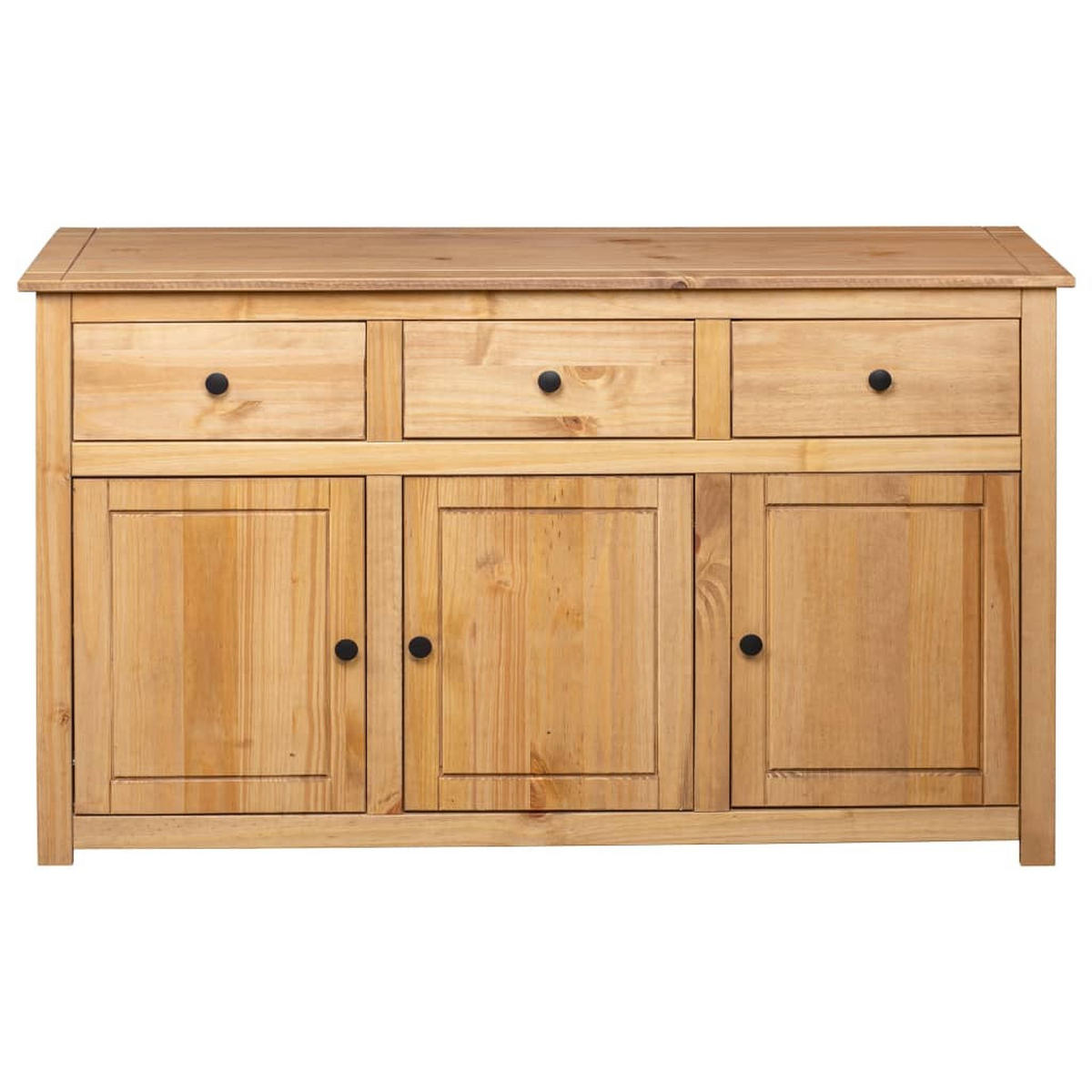 SIDEBOARD mit 3 Schubladen, 3 Türen 135/40/80 cm aus Massivholz Panama-Kiefer - Schwarz/Naturfarben, Holz (135/80/40cm) - vidaXL