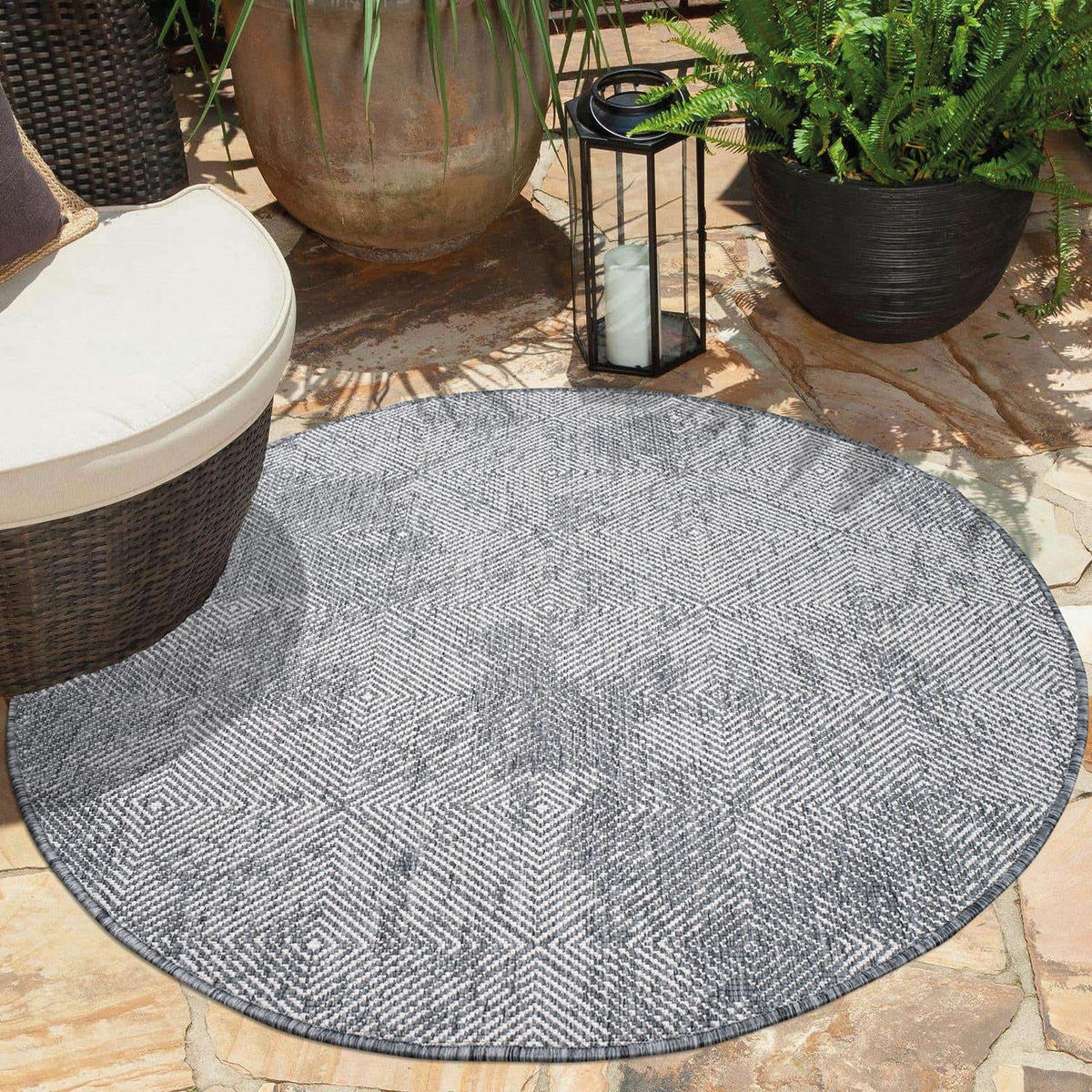 OUTDOOR-TEPPICH DuoRug 5845 Grau 120x120 cm - Grau, Textil (120/120cm) - carpet city