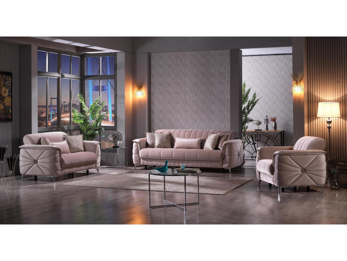 SITZGARNITUR Osorno, Beige Stellvariante 2+2+1 - Beige, Holzwerkstoff/Kunststoff (170/80/100cm)