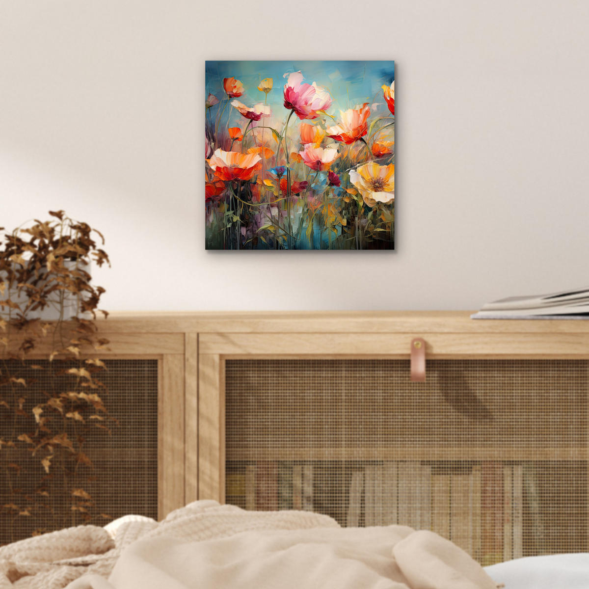 METALLBILD Blumen - Aquarell - Kunst - Botanisch - Natur 20x20 cm - Orange, Metall (20/20cm) - MuchoWow